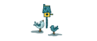 Two cartoon birds and a bird house.