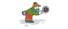 Cartoon detective character looking through magnifying glass