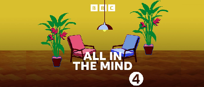 Radio 4  All in the Mind logo with picture of two chairs, one red and one blue, sitting facing each other. The walls of the room are yellow and it has parquet flooring