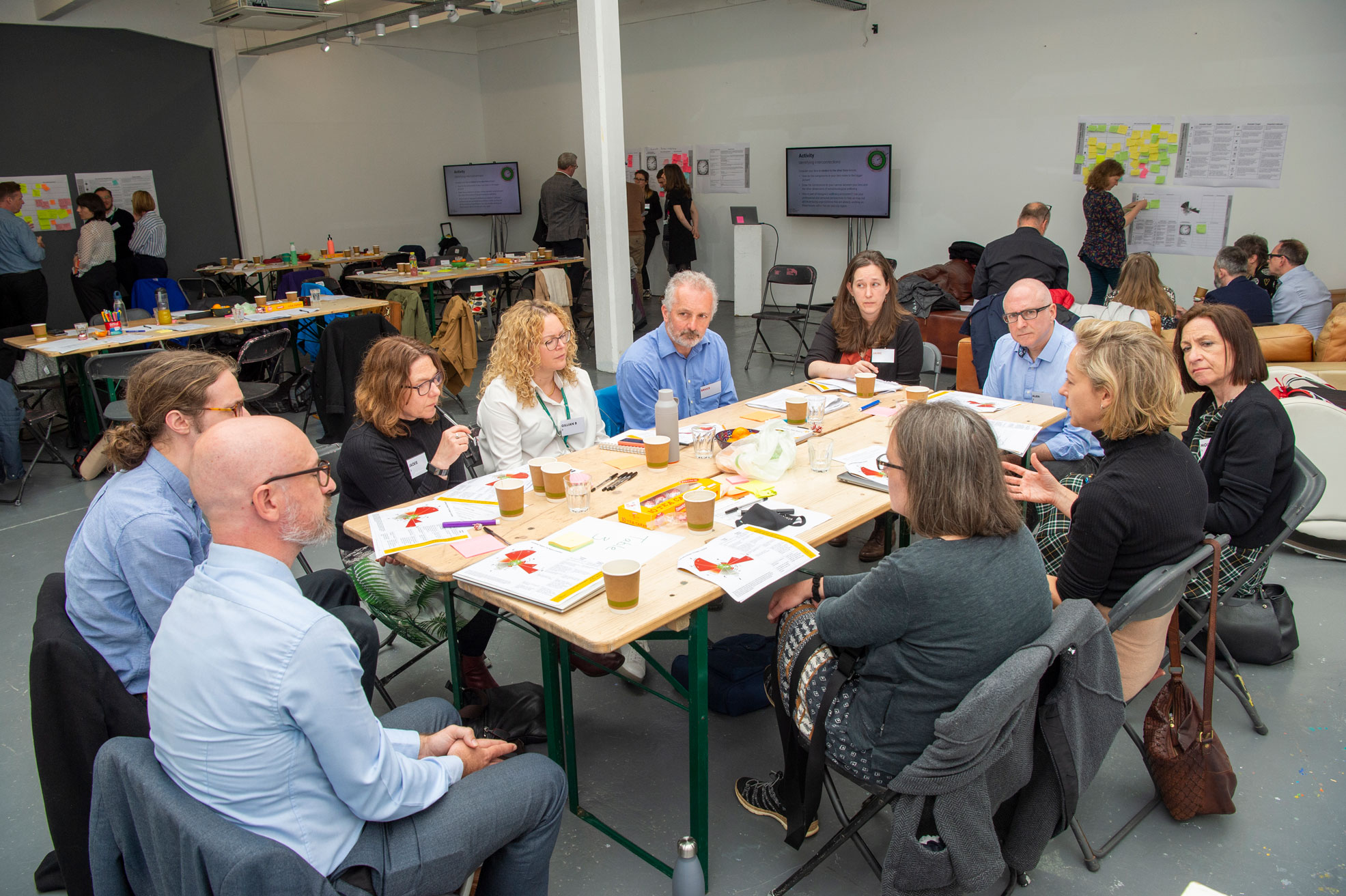 Workshop participants around a table at the Glasgow City Portrait workshop with council staff
