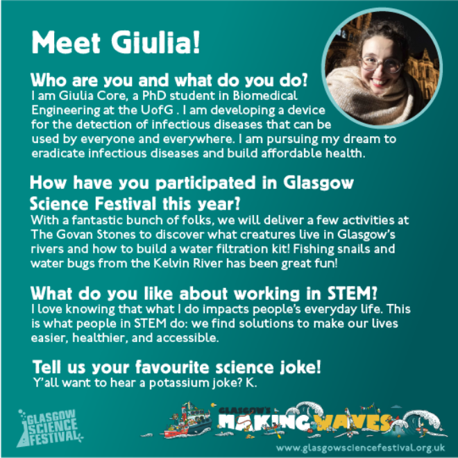 Profile for a person called Giulia. Image of person in top right corner. 