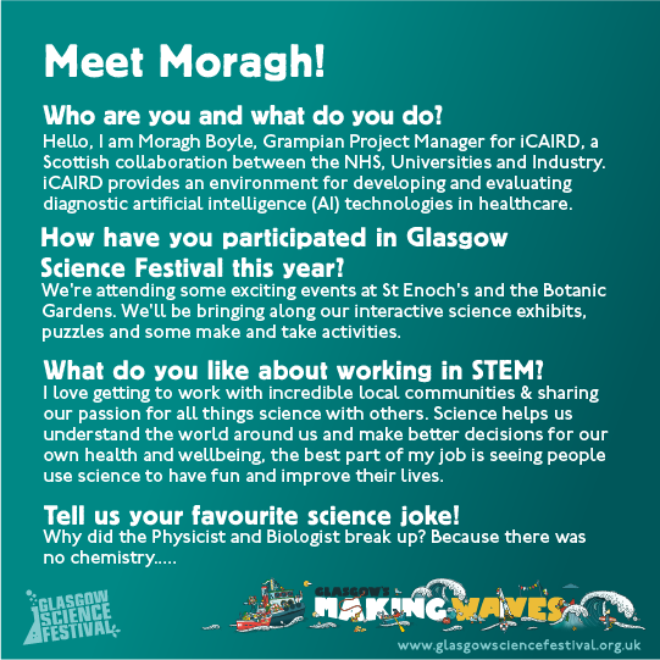 Profile for a person called Moragh. Image of person in top right corner. 