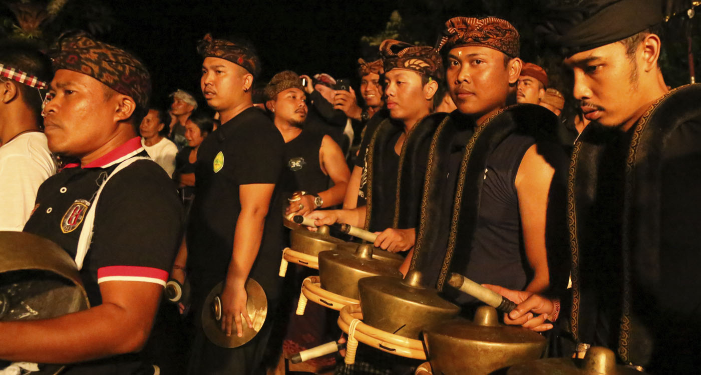 Drummers at the Ogoh-Ogoh parade in Ubud, part of Hindu Isakawarsa celebrations, Bali, Indonesia. Copyright Graeme Green