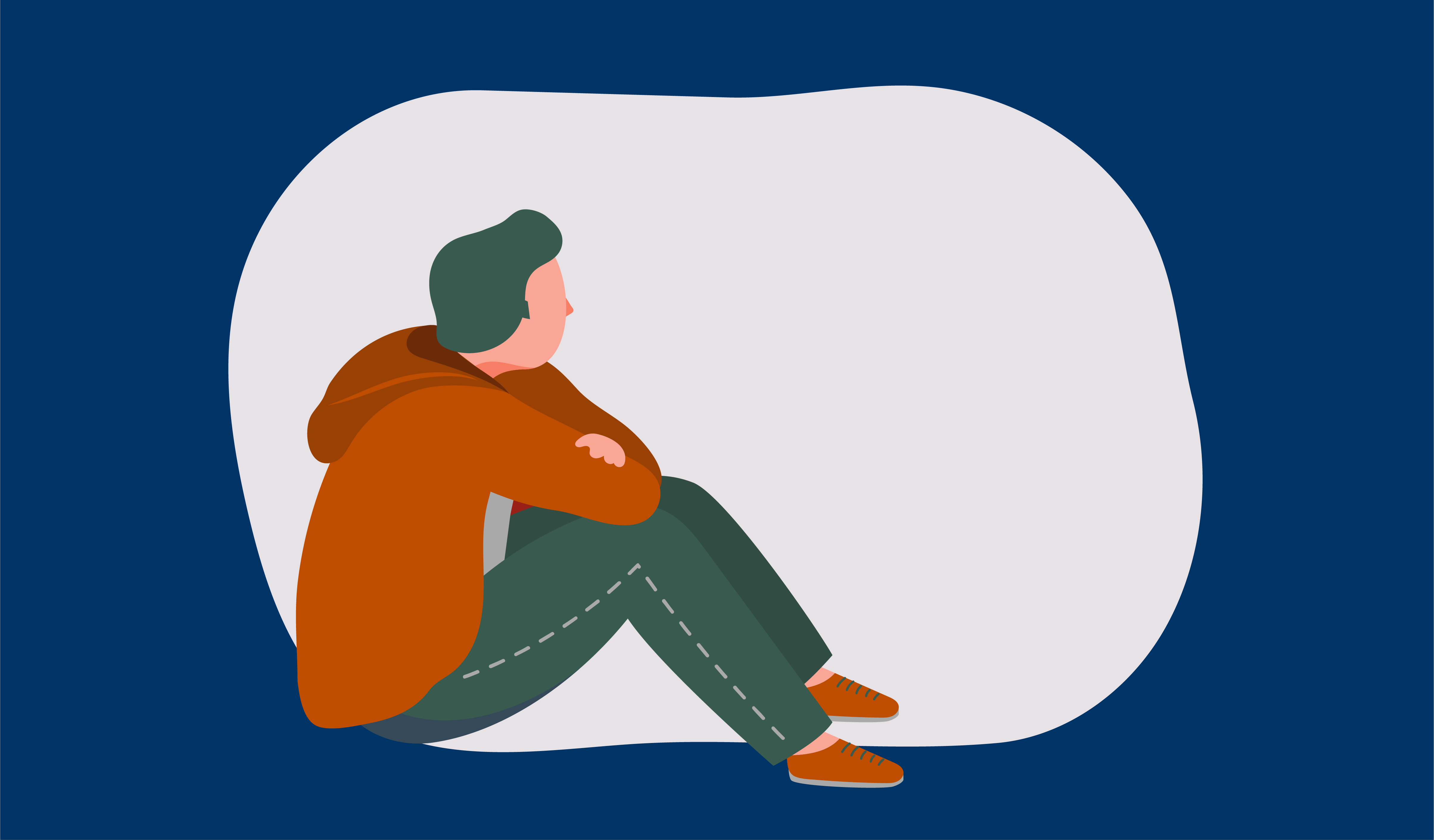 An illustration of a man sitting on the ground looking into the distance