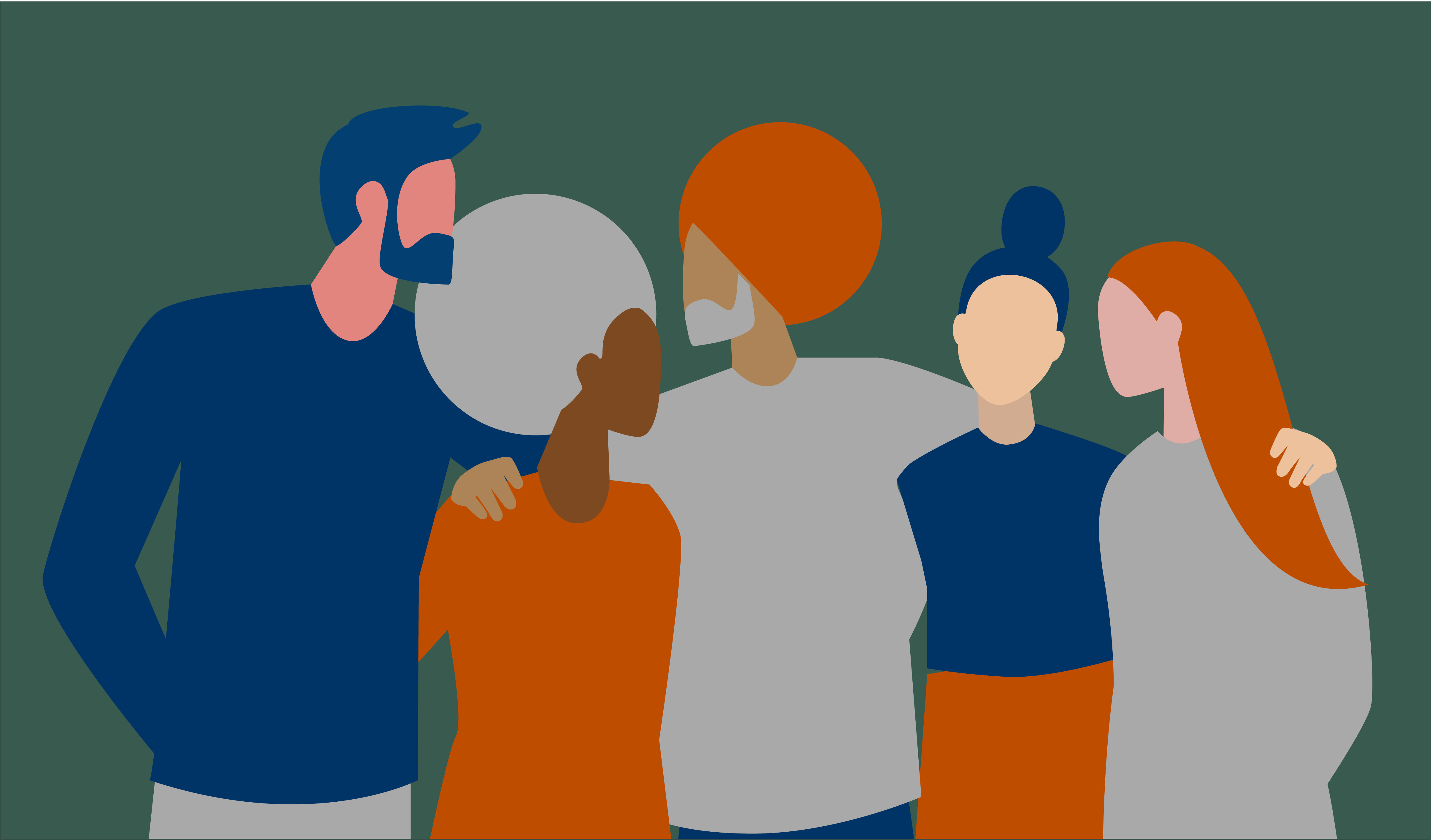 An illustration of a group of people with their arms around each other