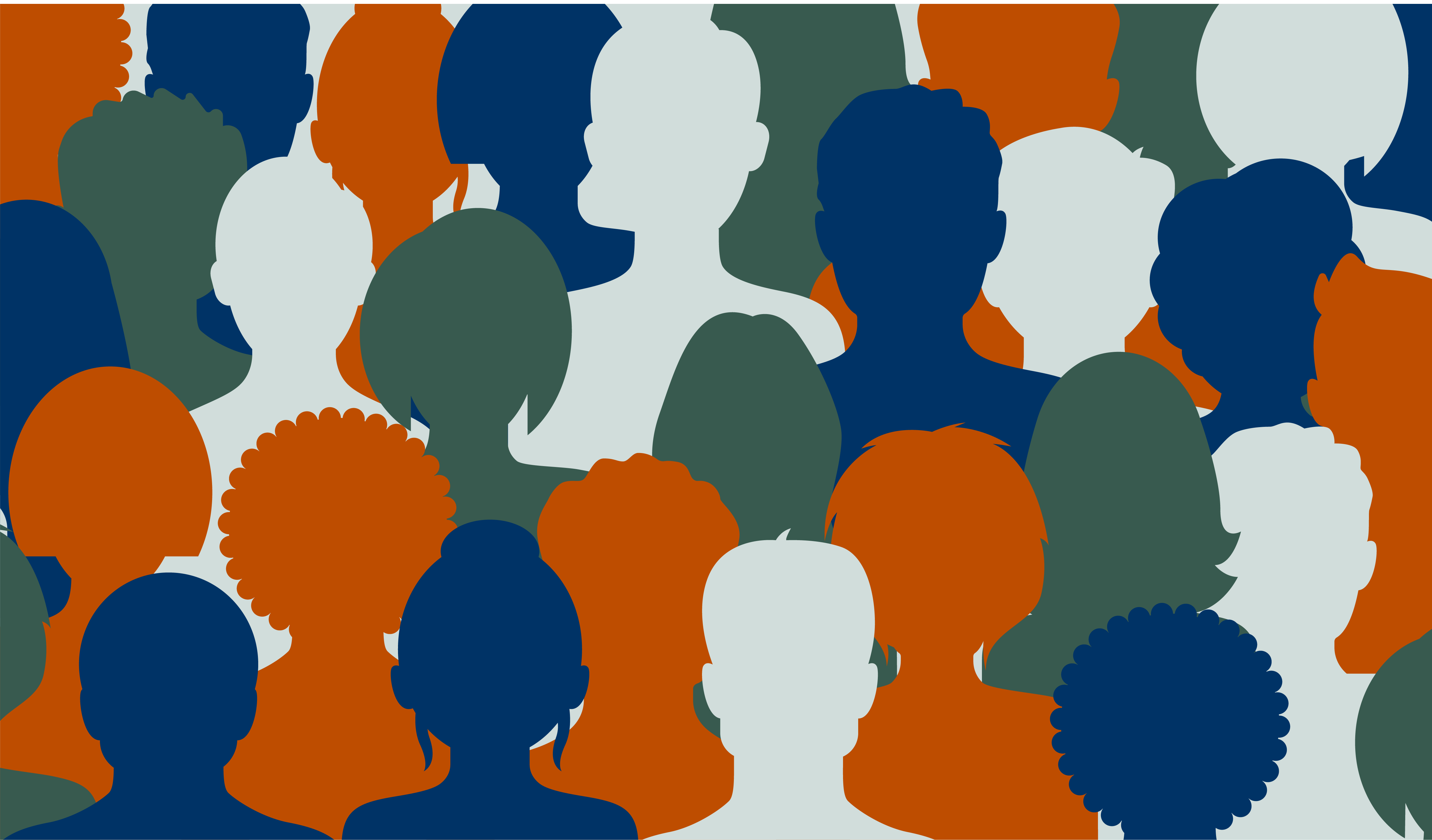 An illustration of a crowd of people. They are all in silhouette and facing forward.