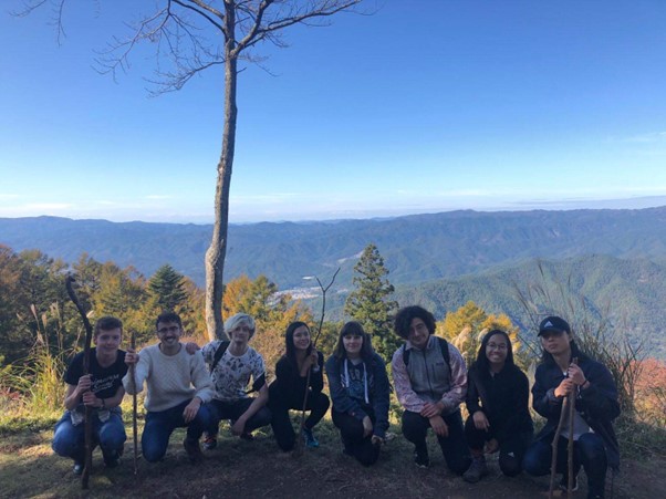 Group of Kyoto University students at the top of Mount Hiei