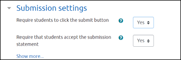 Moodle graphical user interface showing the click to submit setting