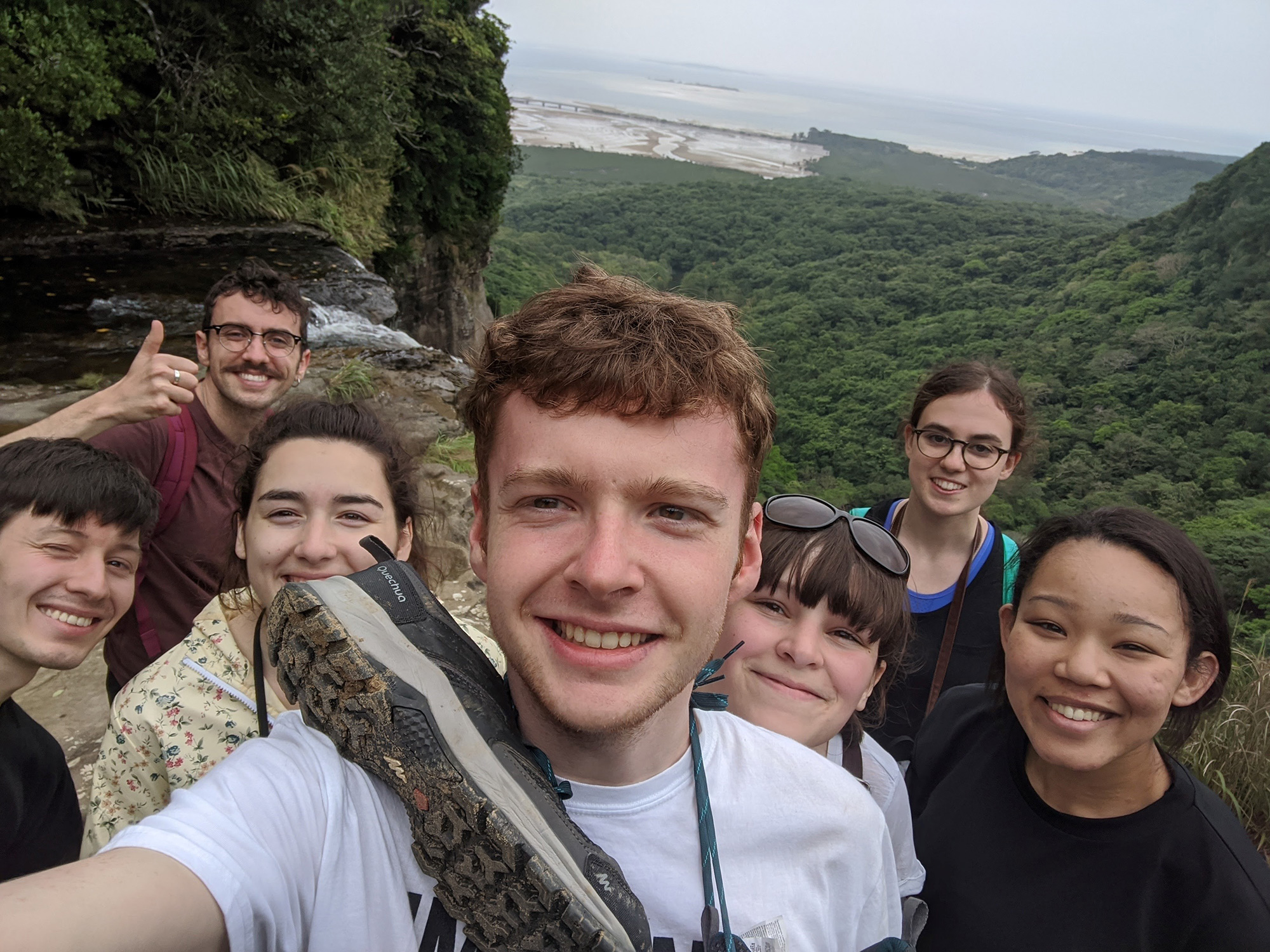 Calum Bell selfie with friends in the jungle on the Okinawan island of Iriomote