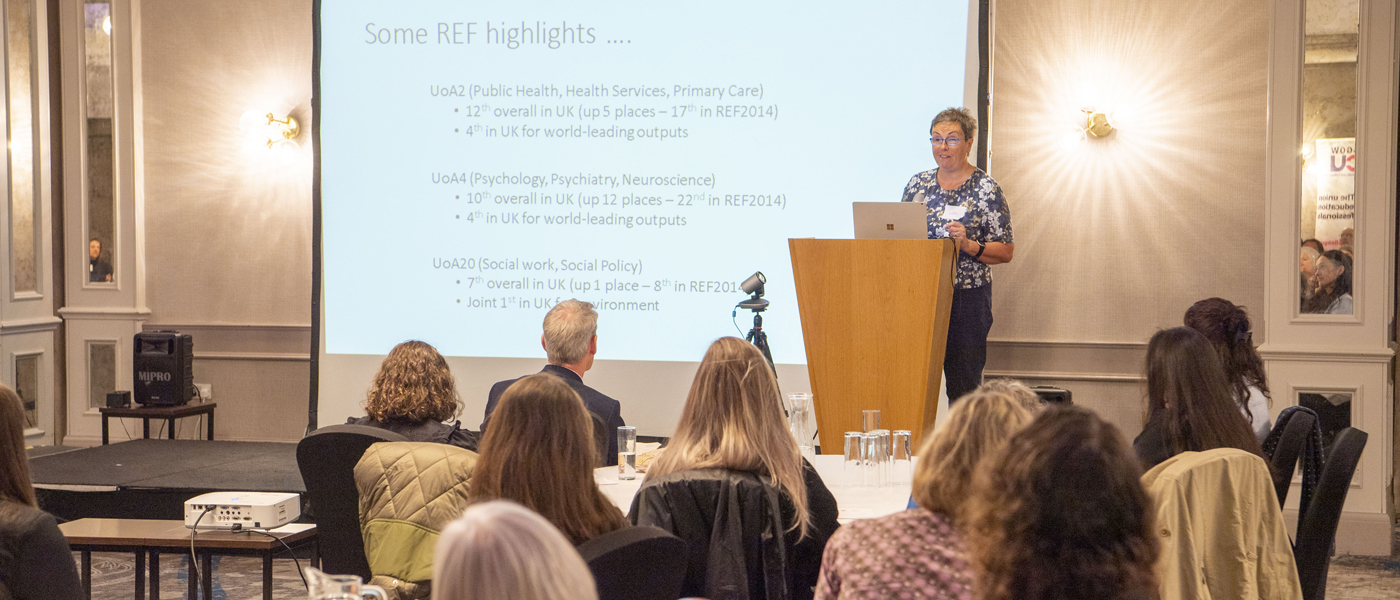 Jill Pell speaking at research away day 2022