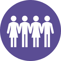 A group of people with a purple background