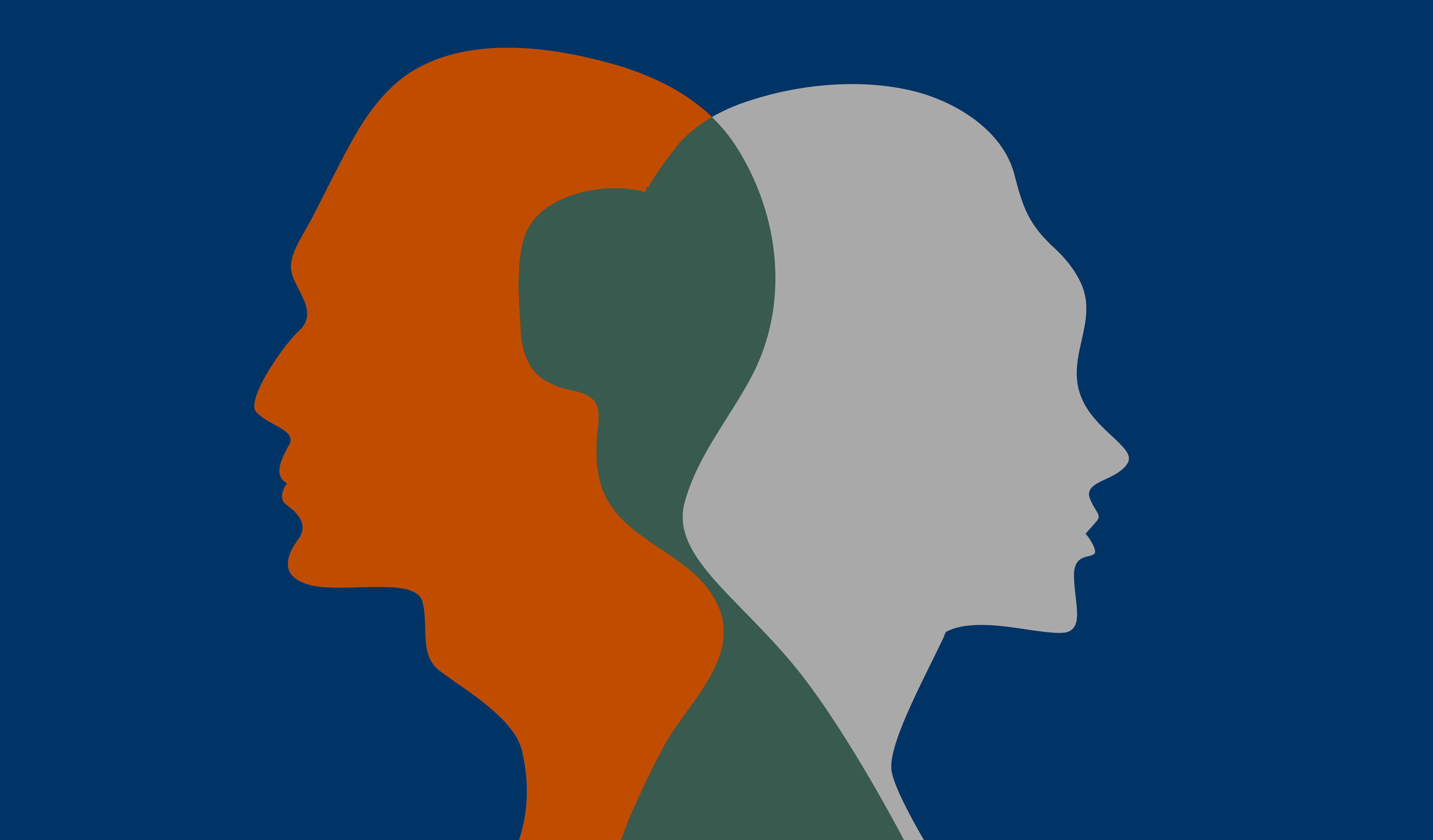 An illustration of two silhouetted heads facing away from each other.