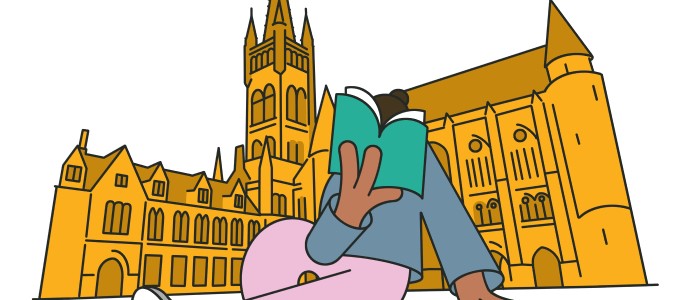 Graphic of student with UofG Campus