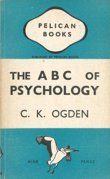 Blue and white typographic book cover for The ABC of Psychology with drawing of pelican.