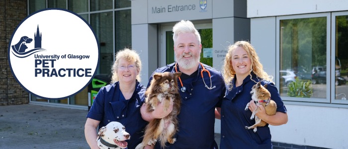 Pet Practice vets with their pets outside the small animal hospital
