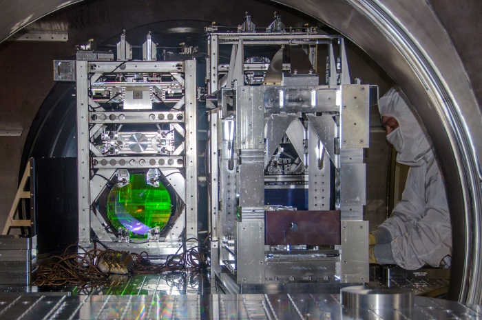 A signal recycling mirror (seen at lower-left) in Advanced LIGO (Image: LIGO Laboratory).