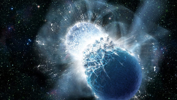 Artist's depiction of a neutron star collision after inspiral. (NASA/Swift/Dana Berry)