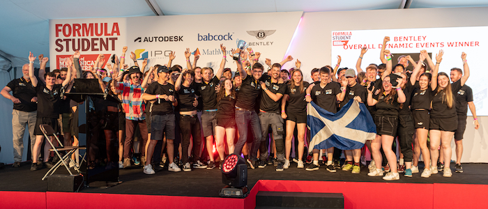 The UGRacing team celebrate their win at the Formula Student 2022 competition