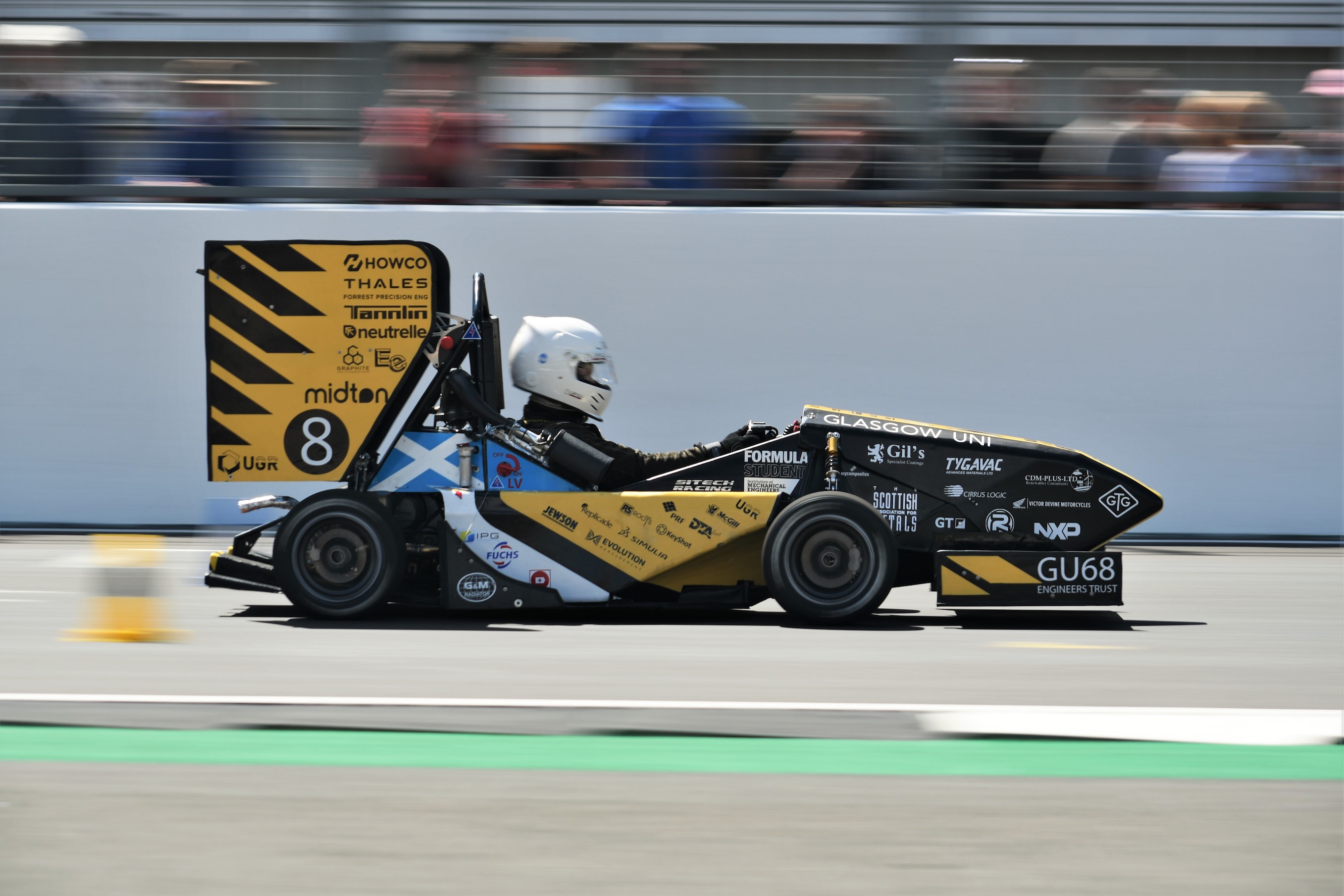 The UGRacing team's 2022 racing car gets up to speed on the track at Silverstone