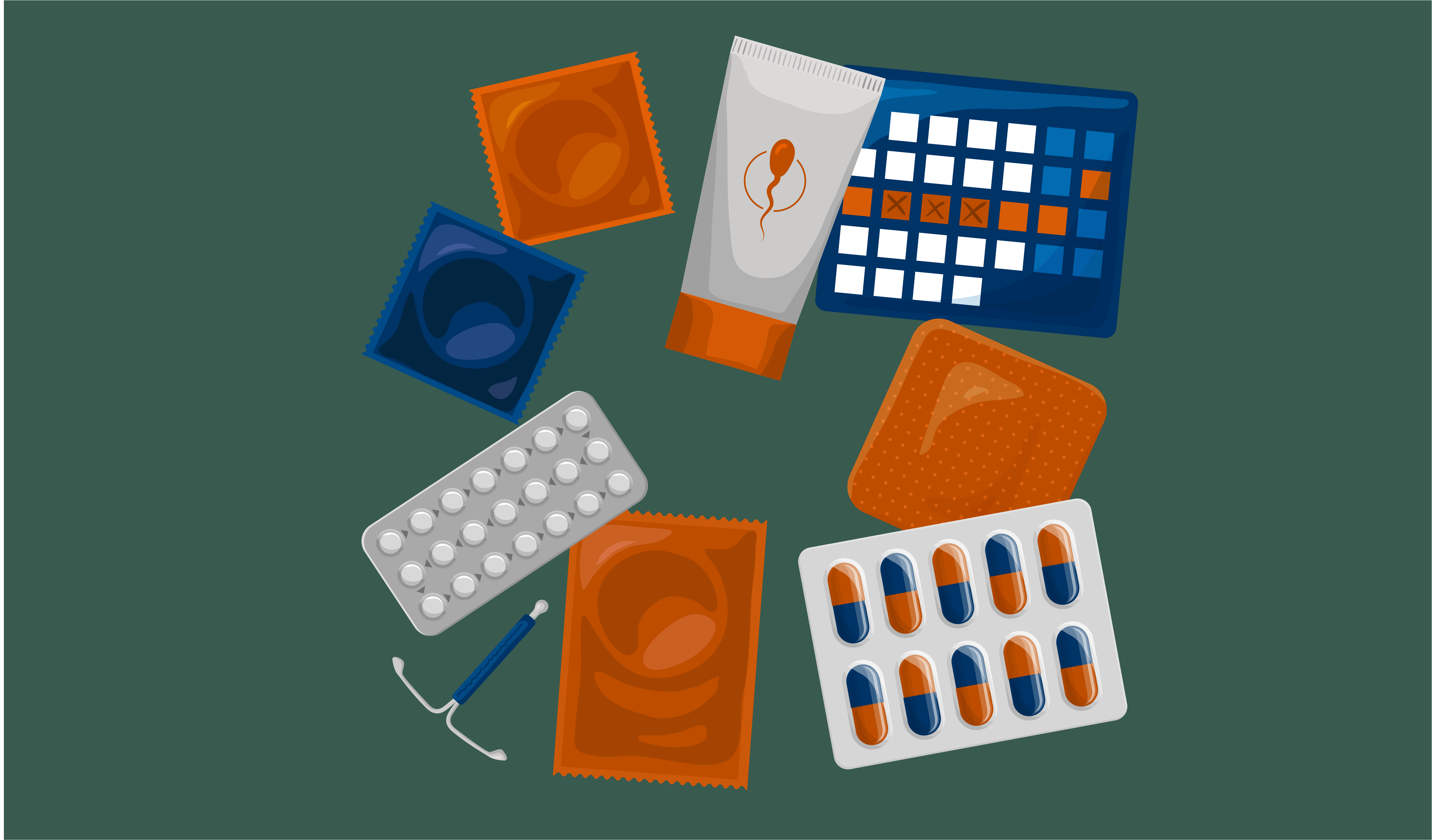 An illustration of various types of contraception