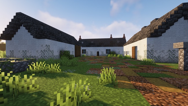 An image of Robert Burns Ellisland Farm recreated in Minecraft. Photo Credit UofG Minecraft Soceity