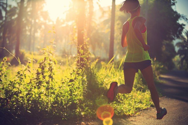 A women running in a forest