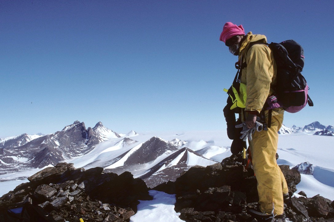 Rod on Martin Massif, Prince Charles Mountains, Antarctica, Jan 1995. Image: Derek Fabel.