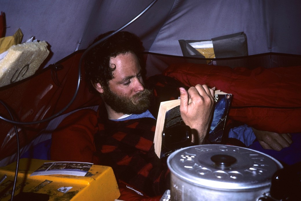 Rod in polar pyramid tent, Prince Charles Mountains, Antarctica, Jan 1995. Image: Derek Fabel.