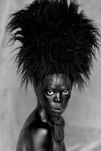 Black and white photograph of Zanele Muholi.