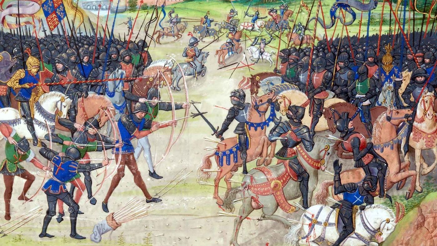 The battle of Poitiers, 1356, as depicted in a late fifteenth century copy of Jean Froissart's Chroniques (Paris, Bibliothèque Nationale, MS Fr 2643 f.207).