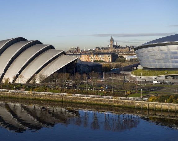 The SECC Armadillo, the University and the Hydro pictured at the River Clyde
