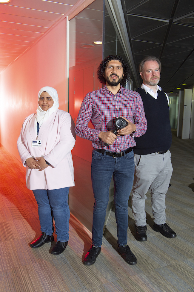 The ThermoSecure team (l-r Ms Norah Alotaibi, Dr Mohamed Khamis and Dr John Williamson) pose for a group photo