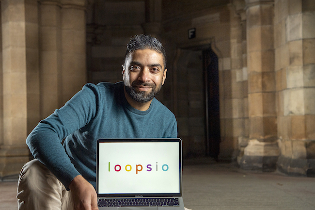 Loopsio founder Omar Tufayl in the cloisters of the University of Glasgow