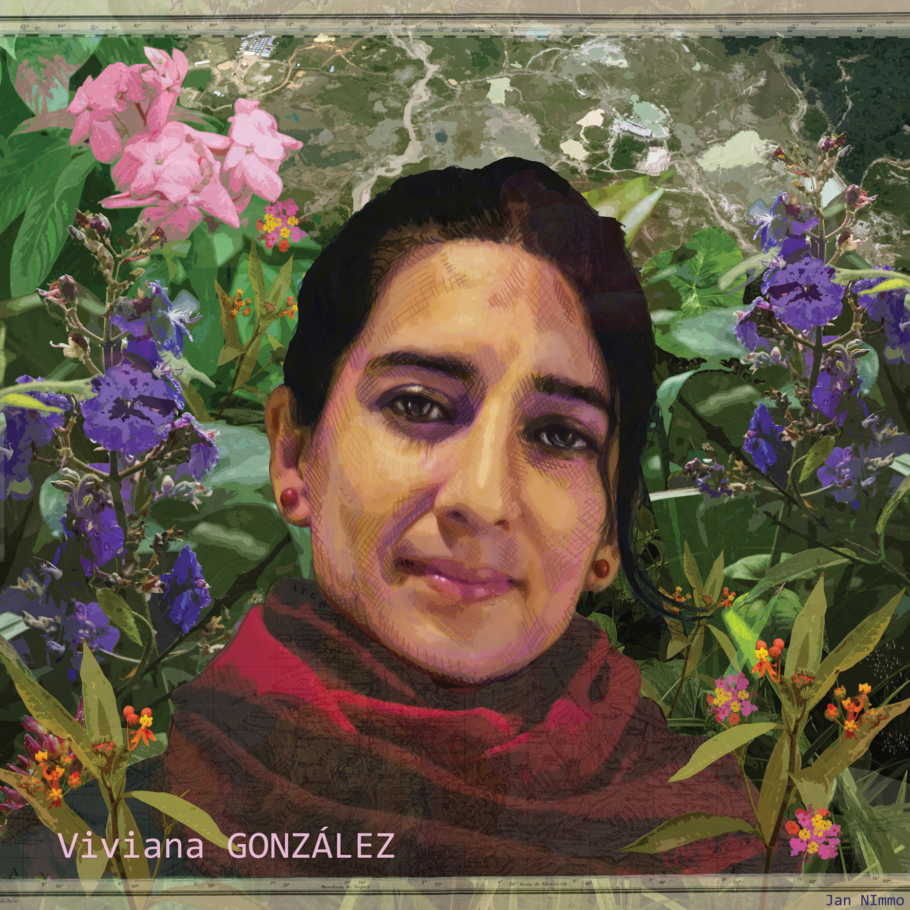 Portrait of woman against natural collage background