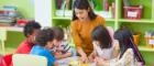 Young children in classroom as a teacher helps them learn Source: Weedezign Publisher: IstockPhoto Link: https://www.istockphoto.com/photo/asian-female-teacher-teaching-mixed-race-kids-reading-book-in-classroom-kindergarten-gm877290928-244821589?clarity=false