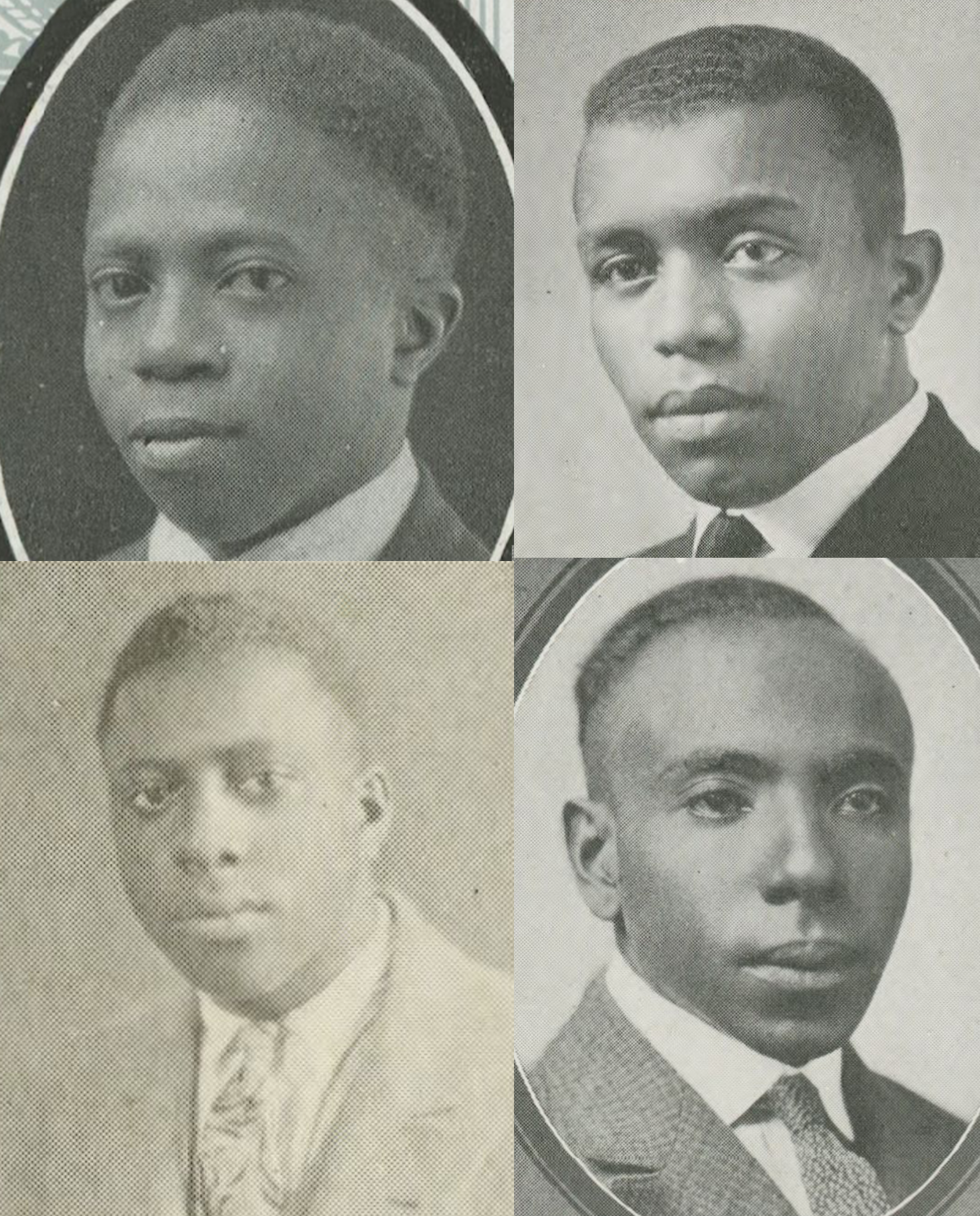 A collage of the yearbook pictures of the four Black students from Purdue University, one of whom may have recovered the meteorite Lafayette. 