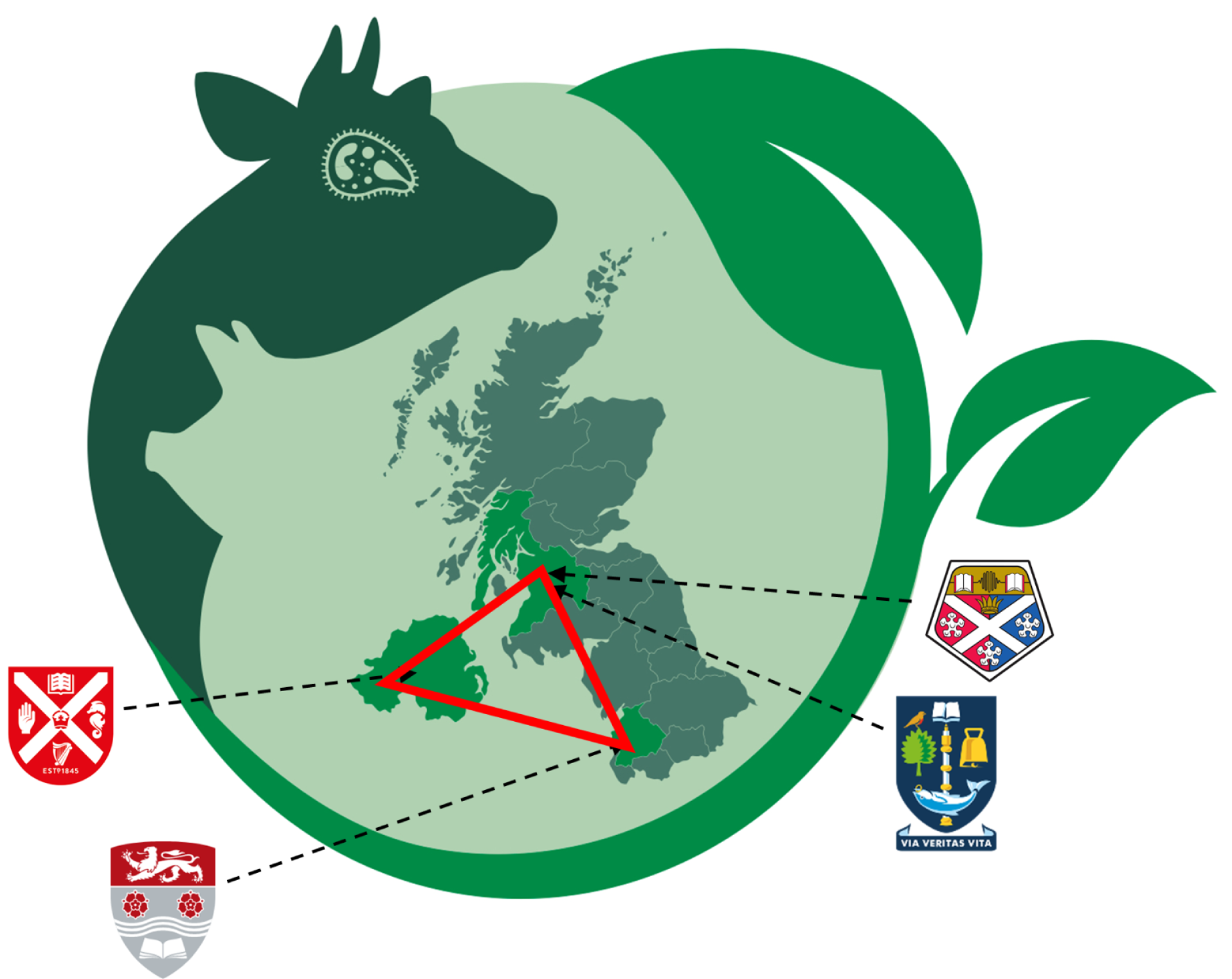 NorthWest Bio logo with a map of the UK and each of the partnership University Crests pointing to their designated locations.