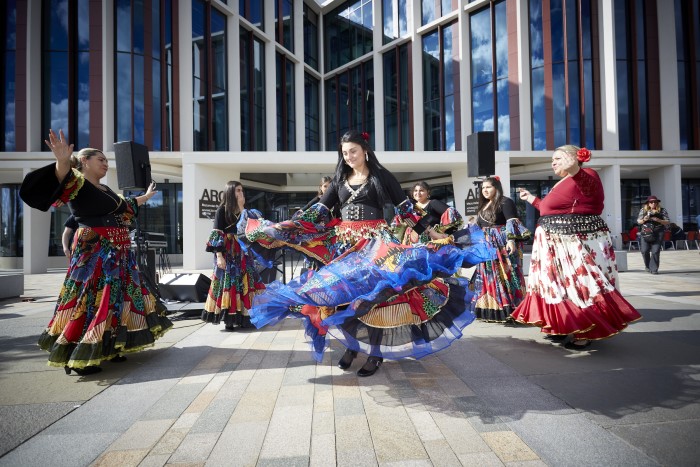 Dancers performing at entrance to ARC