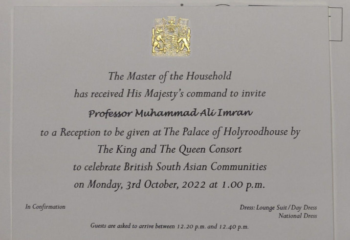 Invite to Holyrood Palace for Professor Muhammand Imran