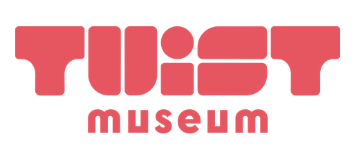 Fat red geometric red letters on white background saying 'Twist Museum'