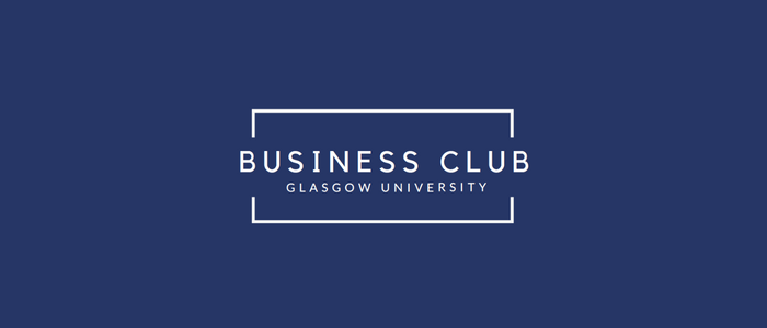The Glasgow University Business Club logo. White text on a blue background.
