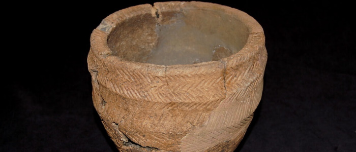 Bronze Age food vessel discovered in 1980 on Kirkcaldy High Street. Recently conserved and now on display in Moments in Time, Kirkcaldy Galleries