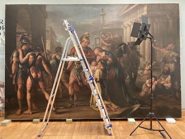 Conservation work carried out in the Hunterian Art Gallery on  Hector's Farewell to Andromache (1774-1785),  by Gavin Hamilton (1723-1798), painting, oil on canvas, Hunterian Art Gallery, University of Glasgow