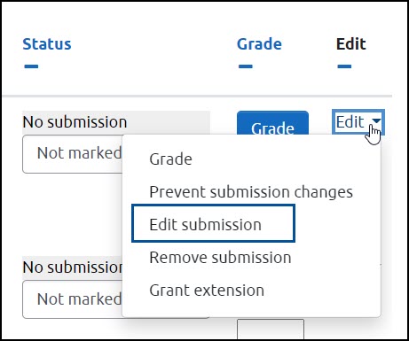 Moodle Assignment Edit Submission Menu