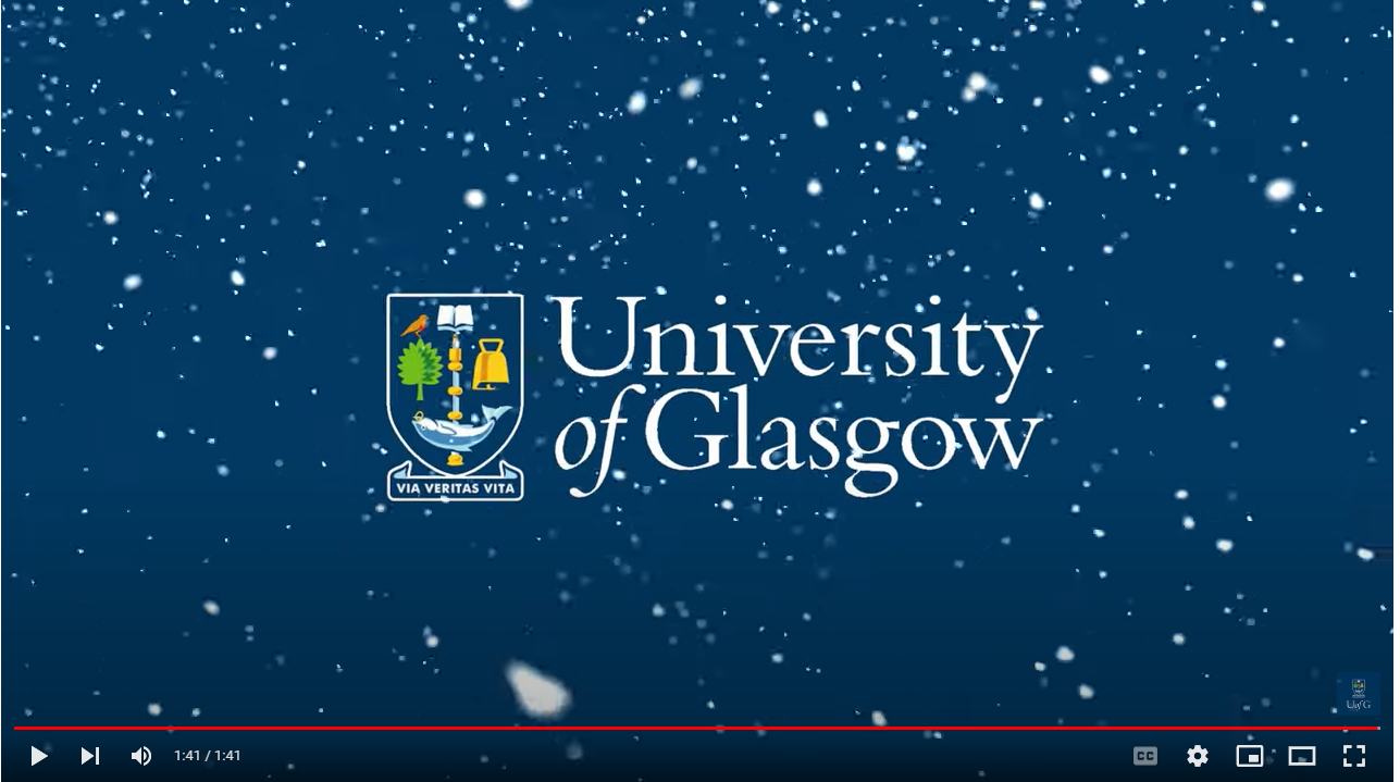 Video still from Christmas greetings 2023 video UoG