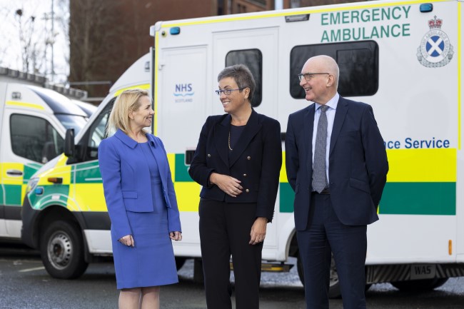 From left to right: Pauline Howie, Chief Executive of the Scottish Ambulance Service with Professor Jill Pell, Deputy Head of the College of Medical, Veterinary & Life Sciences University of Glasgow and Tom Steele, Chairman of the Scottish Ambulance Service.