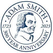 Adam Smith 300 year anniversary badge in blue on a white background