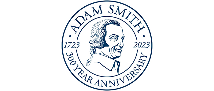 AS300 tercentenary badge - Adam Smith outline in a circle with blue on white