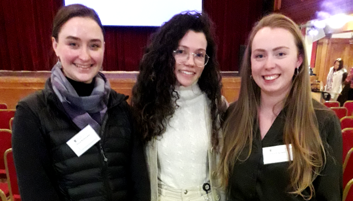 PGR poster presentation session prize winners stood from left to right: Sofia Sandalli, who claimed first place, while Olivia Ridgewell and Anna Andrusaite came joint second
