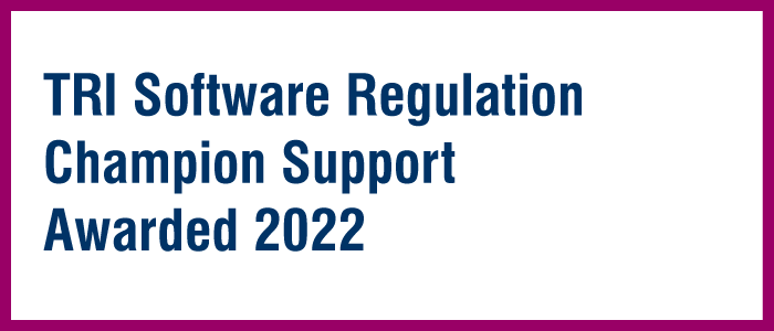 TRI Software Regulation Champion Support Awarded 2022